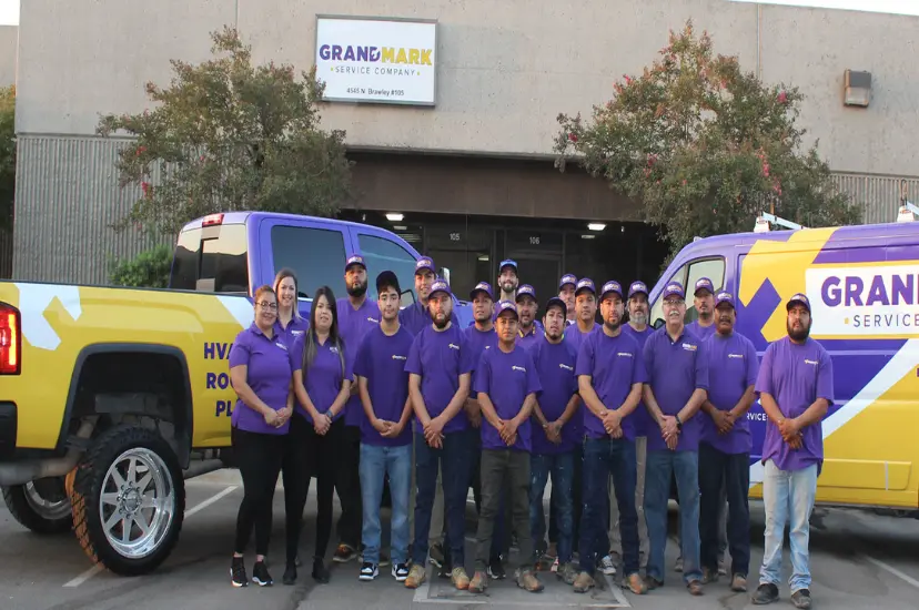 The Grandmark Service Company team — 25+ roofing, HVAC and solar technicians at our Fresno headquarters