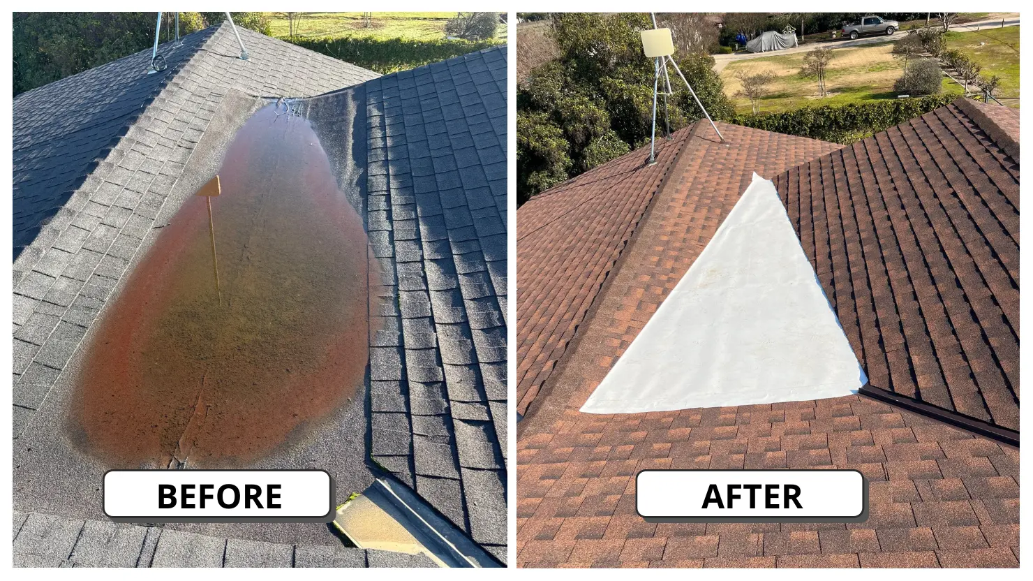 Roof flashing issue found during Visalia inspection, before repair